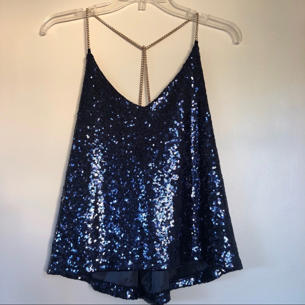 Navy Sequined Tank Top
